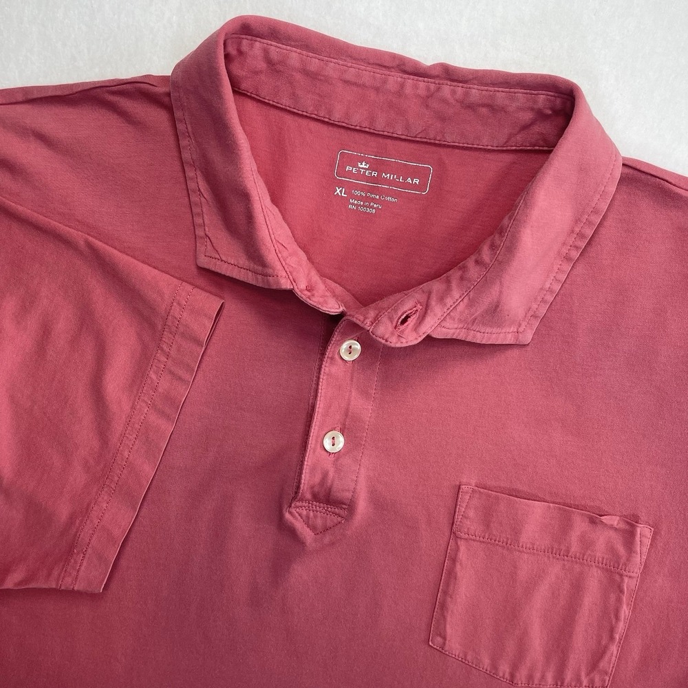 Peter Millar Crown Sport Polo Shirt Mens XL Red Pink Short Sleeve Pocket Preppy